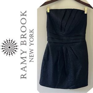 Ramy Brooks Shimmery Black Fitted Strapless Mini Dress Women's P excellent prewo